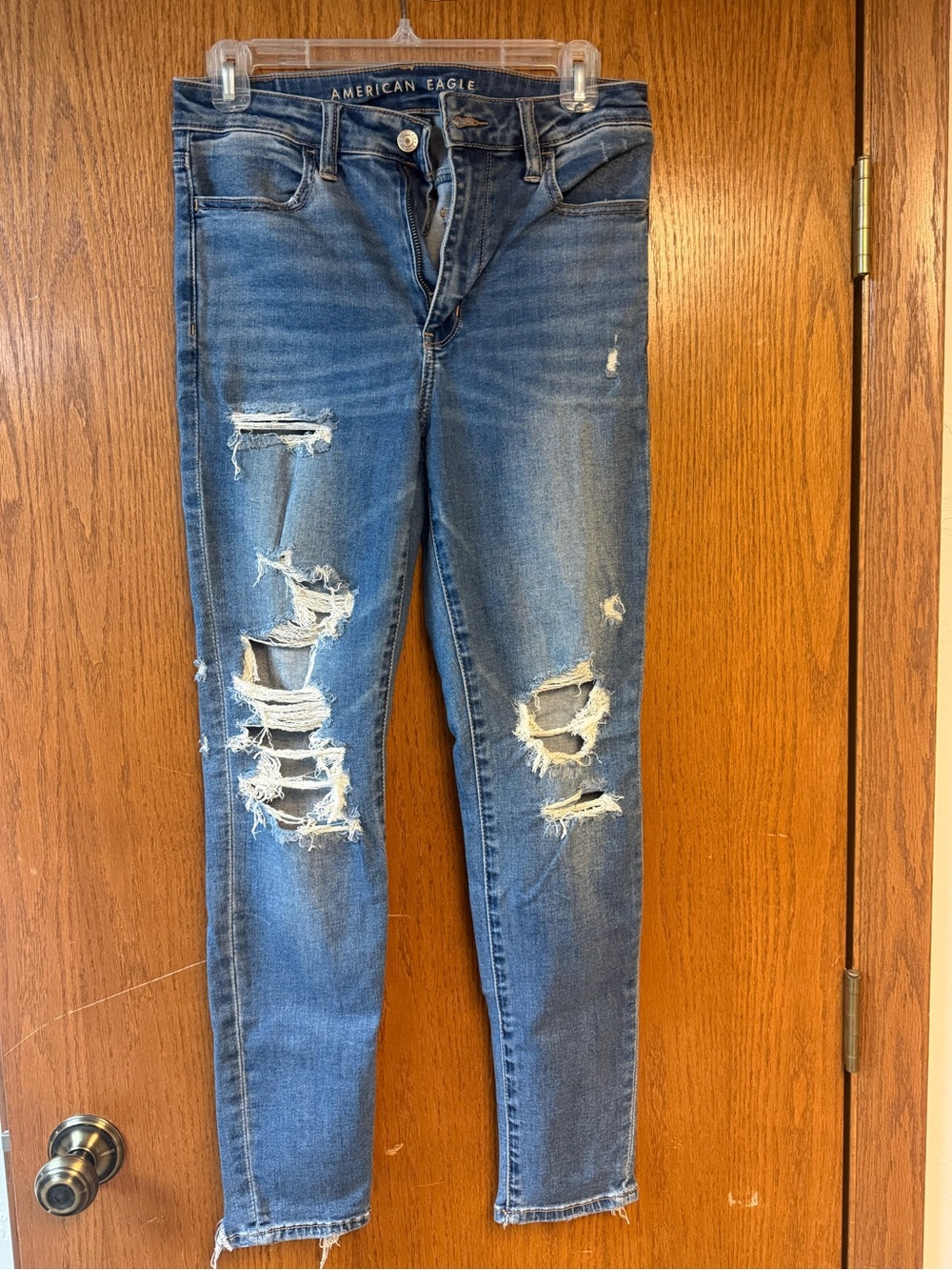 American Eagle Outfitters Distressed Skinny Jeans - Denim Blue